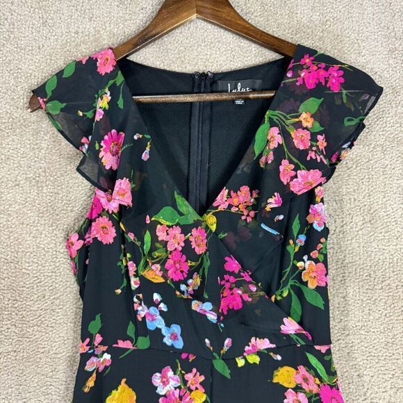 Lulus Blooming Love Jumpsuit Womens Size XS Black Floral Print‎ Ruffled Wide Leg - Picture 4 of 12
